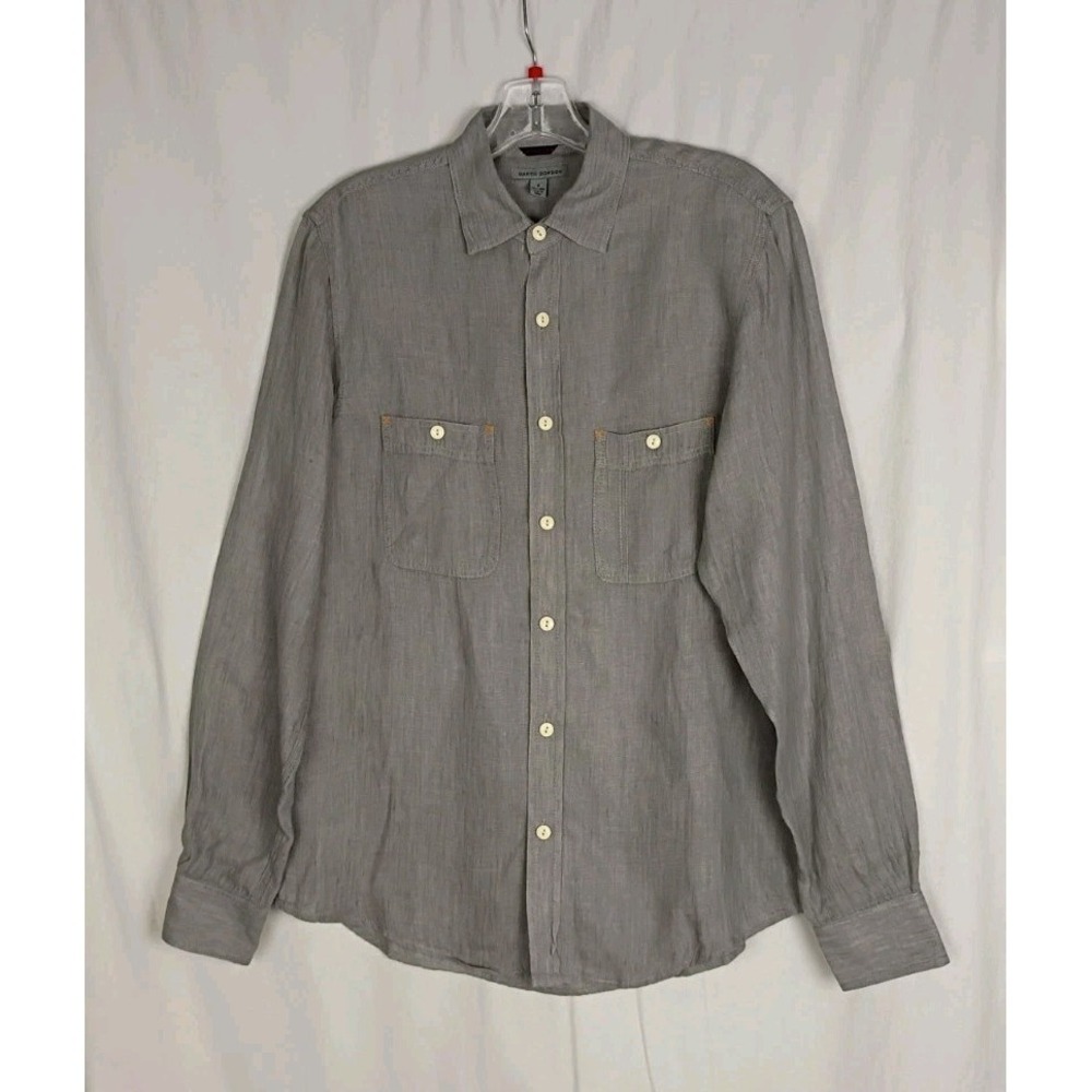 Martin Gordon Linen Button Up Shirt Mens S Brown Long Sleeve Double Pocket